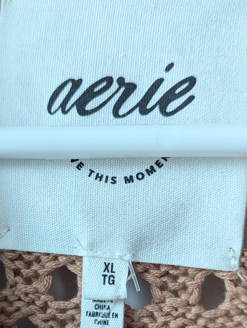 Aerie Open Knit Oversized Polo Sweater in Brown/Tan 100% Cotton Size XL NEW NWT - Picture 4 of 8